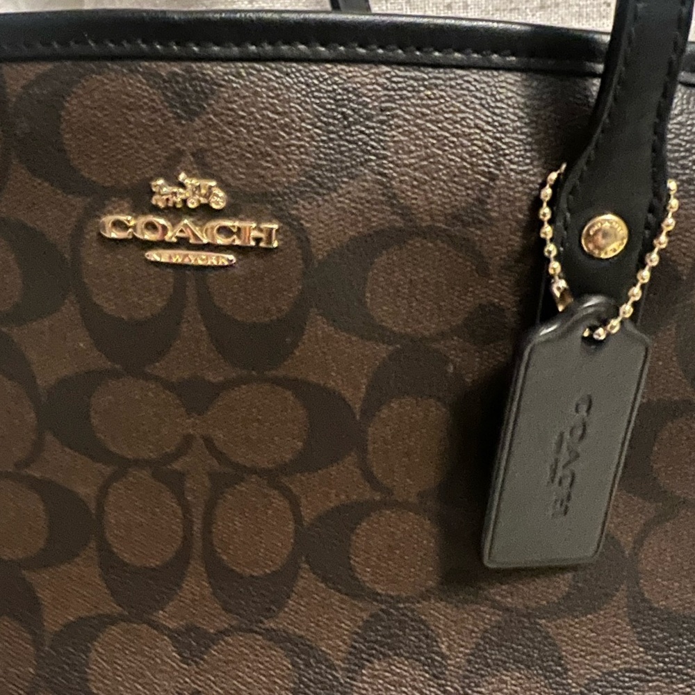 COACH Signature Canvas Tote Bag in Dark Brown/Black - Picture 2 of 4